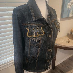 Venezia Dark Blue Jean Jacket with Gold Accents